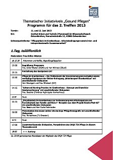 Programm für das 2. Treffen 2013 Theamtischer Initiativkreis 'Gesund Pflegen'