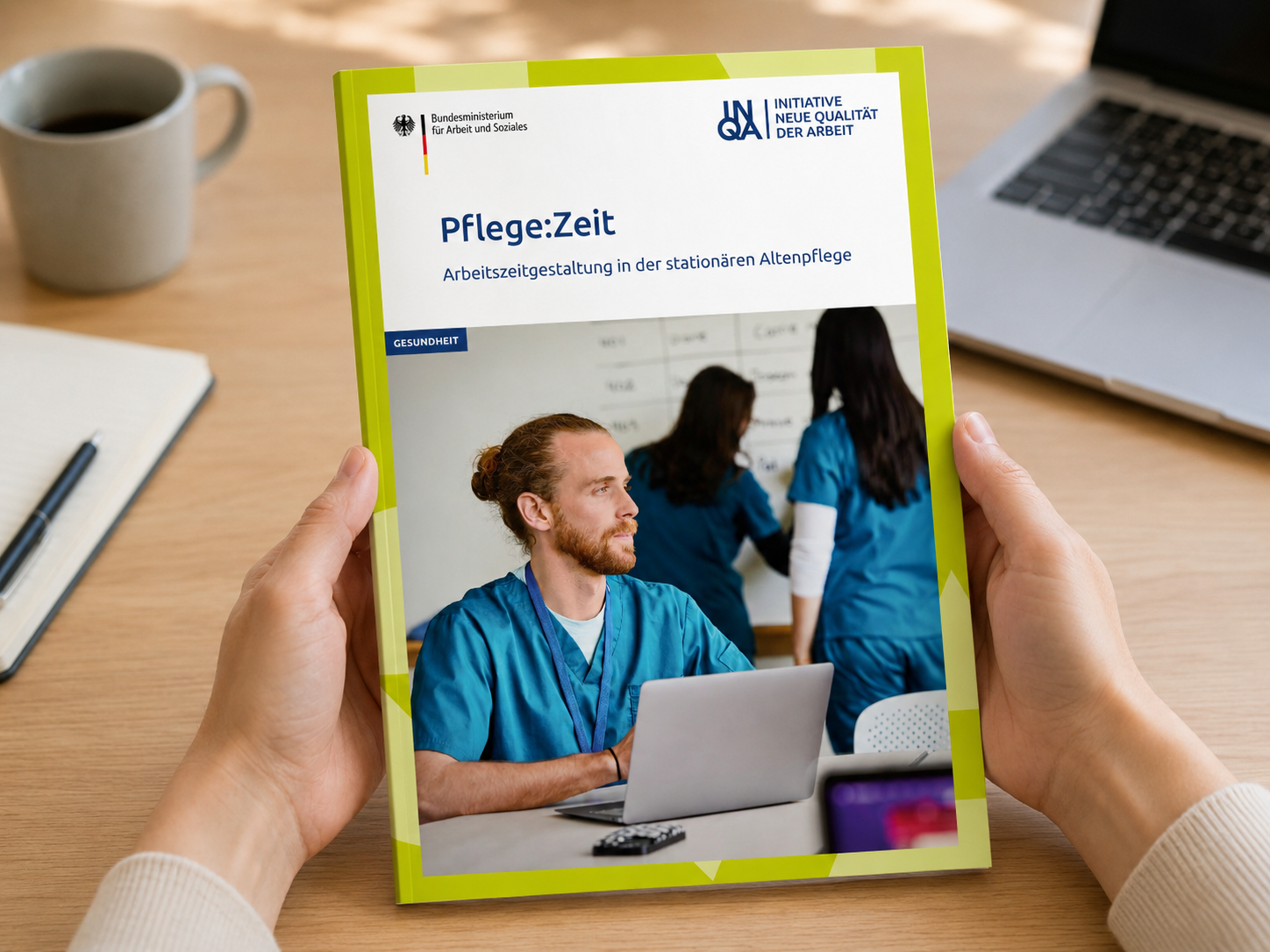 Pflege:Zeit - Arbeitszeitgestaltung in der stationären Altenpflege © Erstellt mit KI Slide mit Pflege:Zeit - Arbeitszeitgestaltung in der stationären Altenpflege © Erstellt mit KI