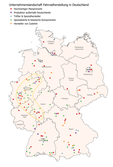 Landkarte mit Markierungen für Produktionsstandorte