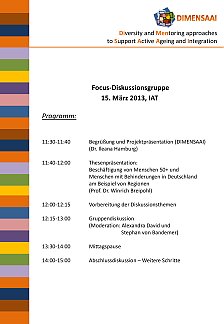 Programm DIMENSAAI Focus-Diskussionsgruppe 15.03.2013